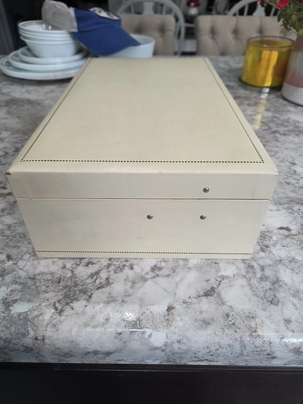 60's Vintage MCM 2 Tier Ivory Jewelry Box Red Velvet Interior MCM